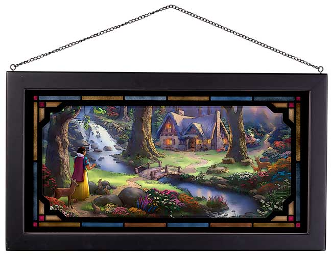 Snow White in the Cottage Disney Art Framed Stained Glass Look Suncatcher Panel