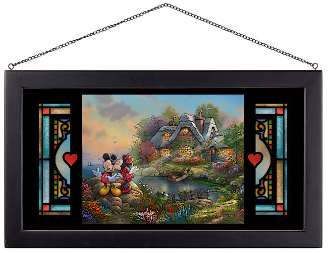 Mickey and Minnie Sweetheart Cove Disney Art Framed Stained Glass Look Suncatcher Panel