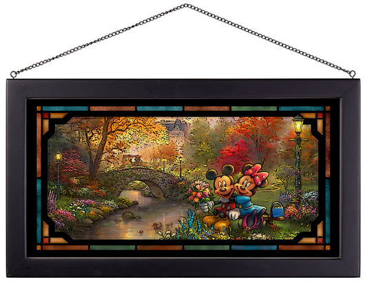 Mickey and Minnie Sweetheart Central Park Disney Art Framed Stained Glass Look Suncatcher Panel