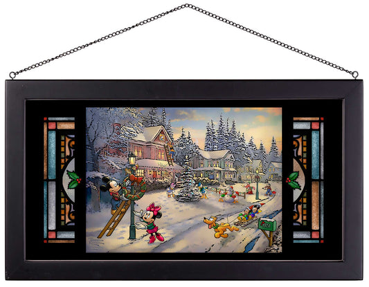 Mickey’s Victorian Christmas Disney Art Framed Stained Glass Look Suncatcher Panel