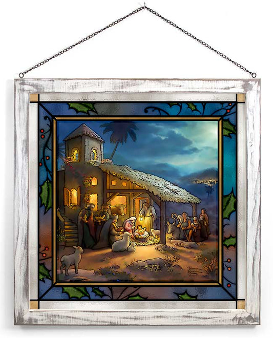 The Nativity Framed Stained Glass Art Look Suncatcher Large Hanging Panel