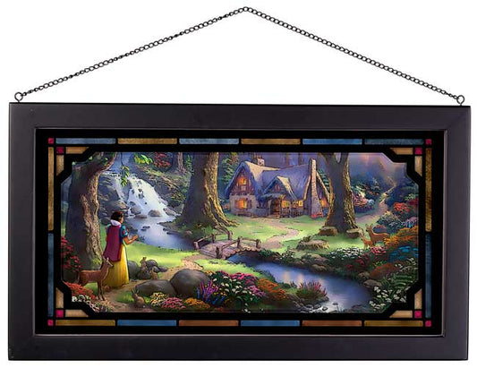 Snow White in the Cottage Disney Art Framed Stained Glass Look Suncatcher Panel