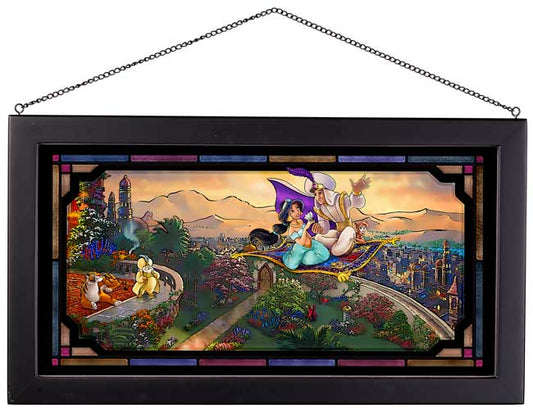 Aladdin Magic Carpet Ride Disney Art Framed Stained Glass Look Suncatcher Panel