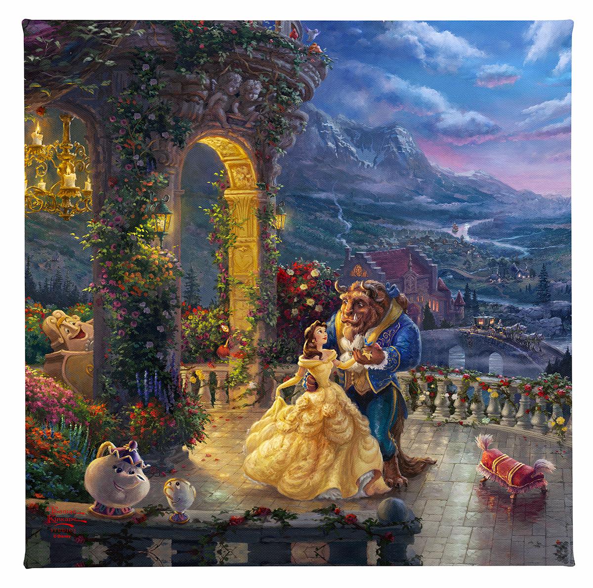 Beauty and the Beast Dancing  Disney Art Wrapped Gallery Canvas 14" x 14"