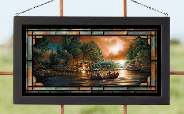 Summer Evening Adrift Framed Stained Glass Art Look Suncatcher Large Hanging Panel