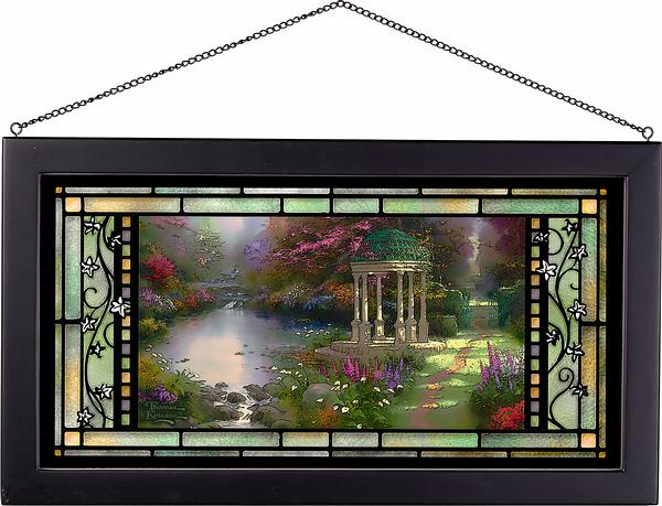 The Fairy Garden Framed Stained Glass Art Look Suncatcher Large Hanging Panel