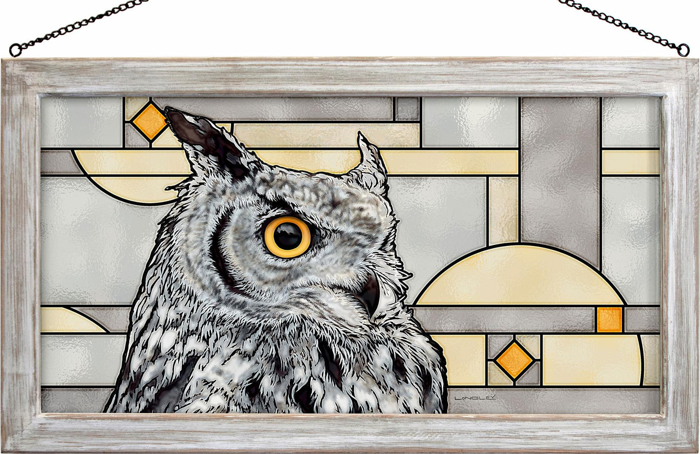 Great Horned Owl Stained Glass Art Framed Stained Glass Art Look Suncatcher Large Hanging Panel