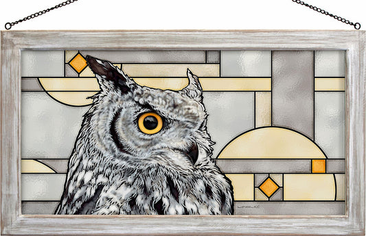 Great Horned Owl Stained Glass Art Framed Stained Glass Art Look Suncatcher Large Hanging Panel