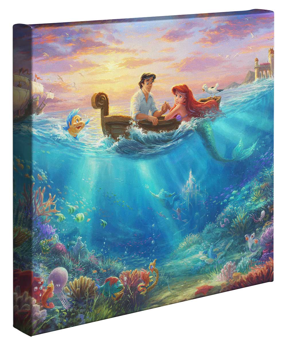 Little Mermaid Falling in Love Disney Art Gallery Wrapped Canvas 14"x 14"