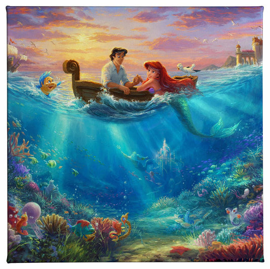 Little Mermaid Falling in Love Disney Art Gallery Wrapped Canvas 14"x 14"