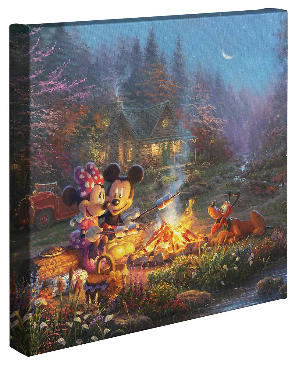 Mickey and Minnie Sweetheart Campfire Disney Art Gallery Wrapped Canvas 14"x 14"