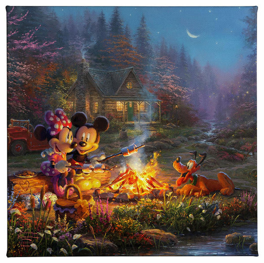 Mickey and Minnie Sweetheart Campfire Disney Art Gallery Wrapped Canvas 14"x 14"