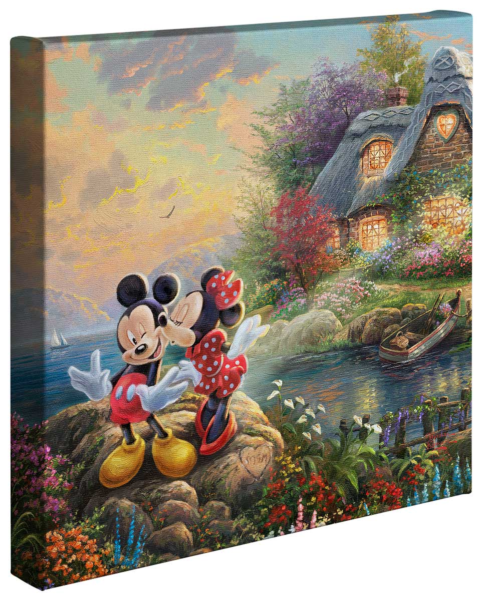 Mickey and Minnie Sweetheart Cottage Disney Art Gallery Wrapped Canvas 14"x 14"