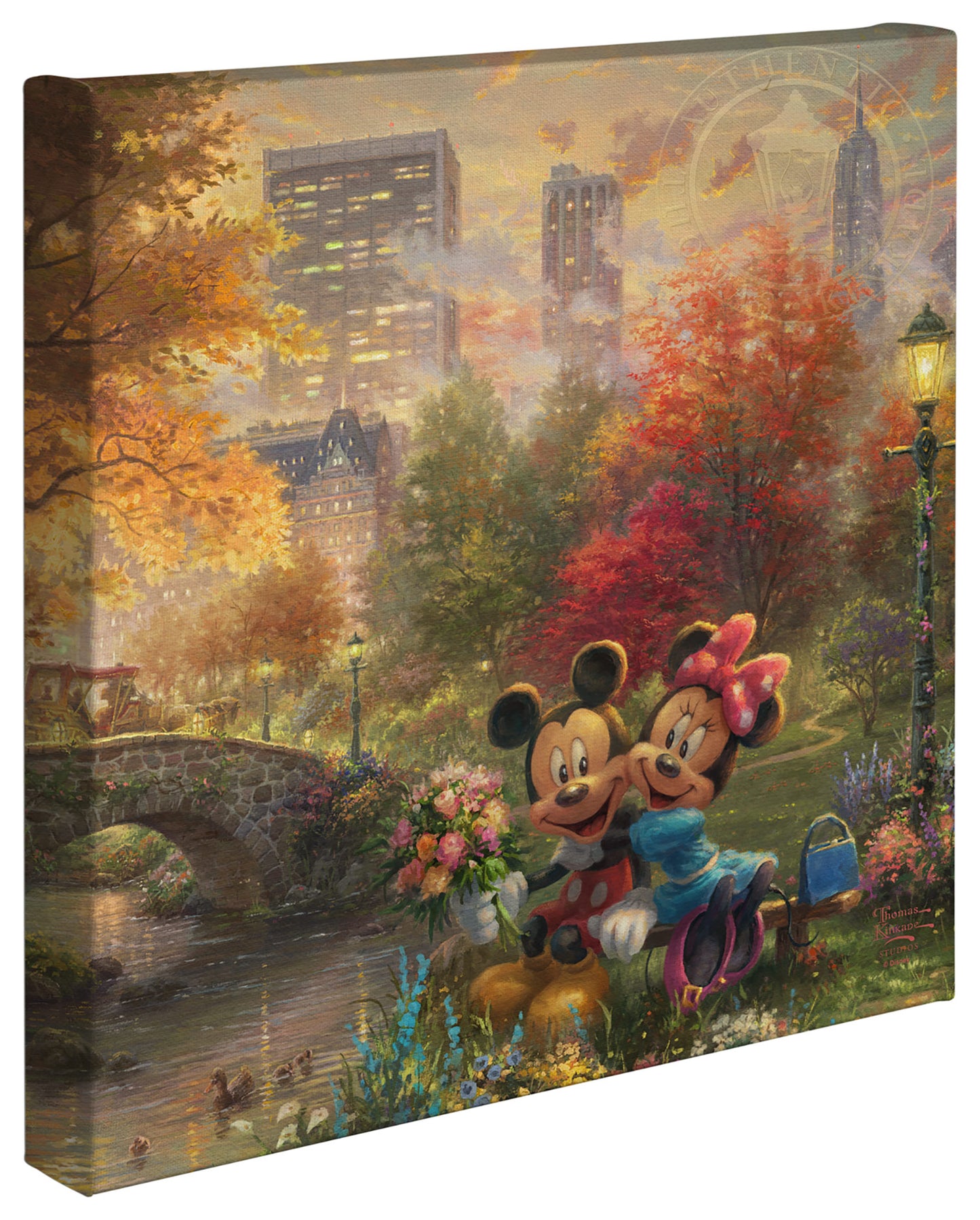 Mickey and Minnie Sweetheart Central Park Disney Art Gallery Wrapped Canvas 14" x 14"