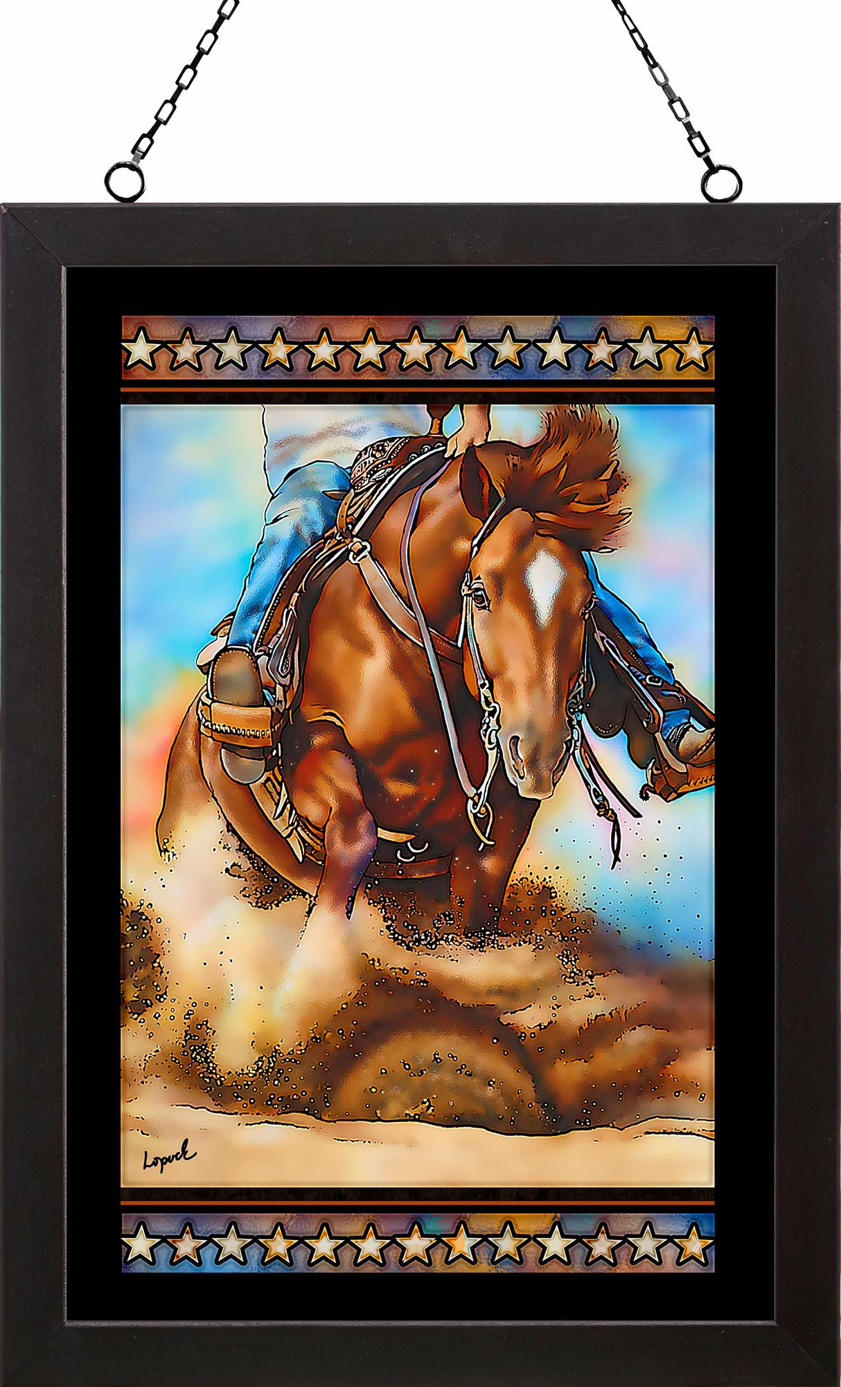 Rodeo Horse Part 2 Framed Stained Glass Art Look Suncatcher Large Hanging Panel