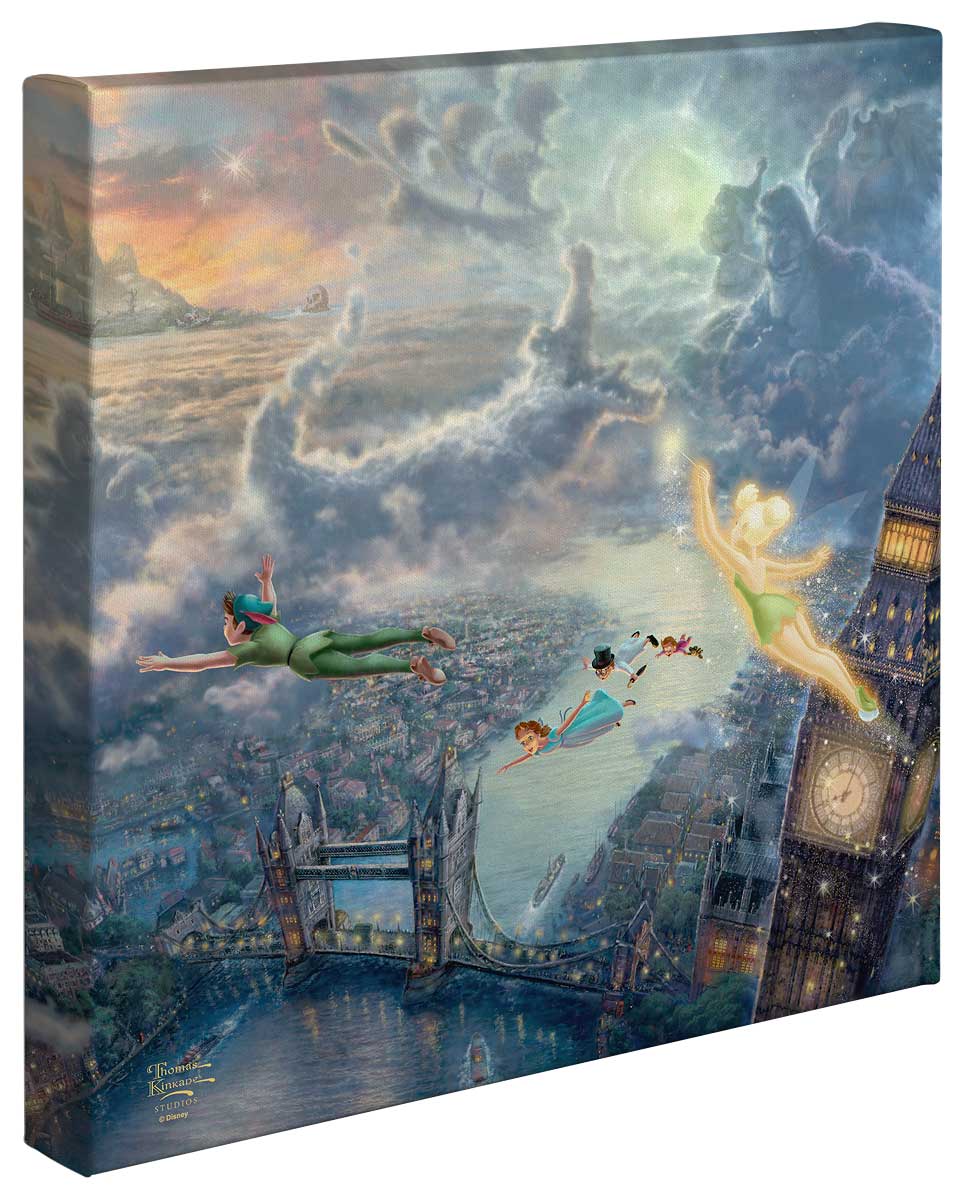 Tinker Bell and Peter Pan in Neverland Disney Art Gallery Wrapped Canvas 14" x 14"