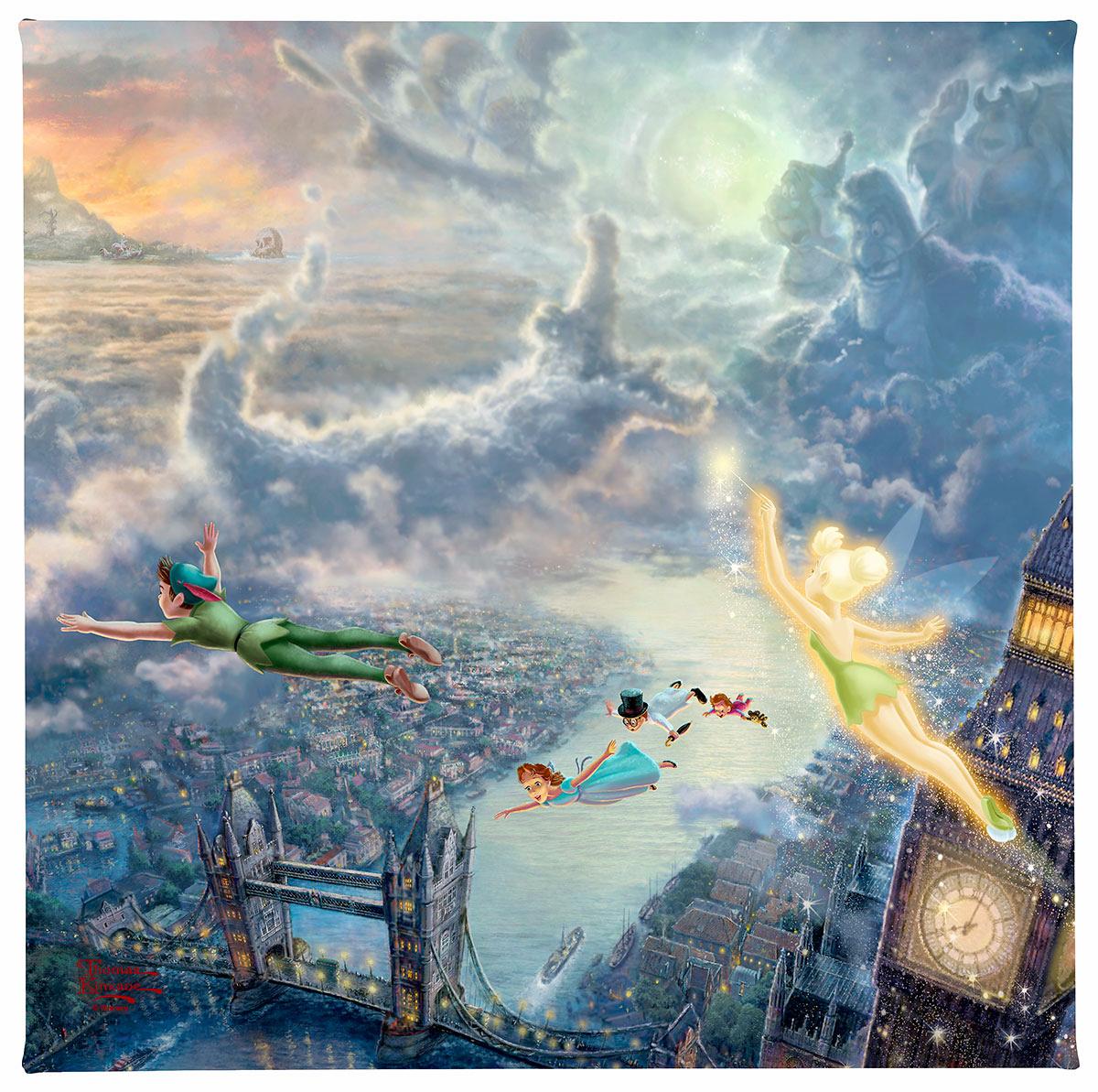 Tinker Bell and Peter Pan in Neverland Disney Art Gallery Wrapped Canvas 14" x 14"